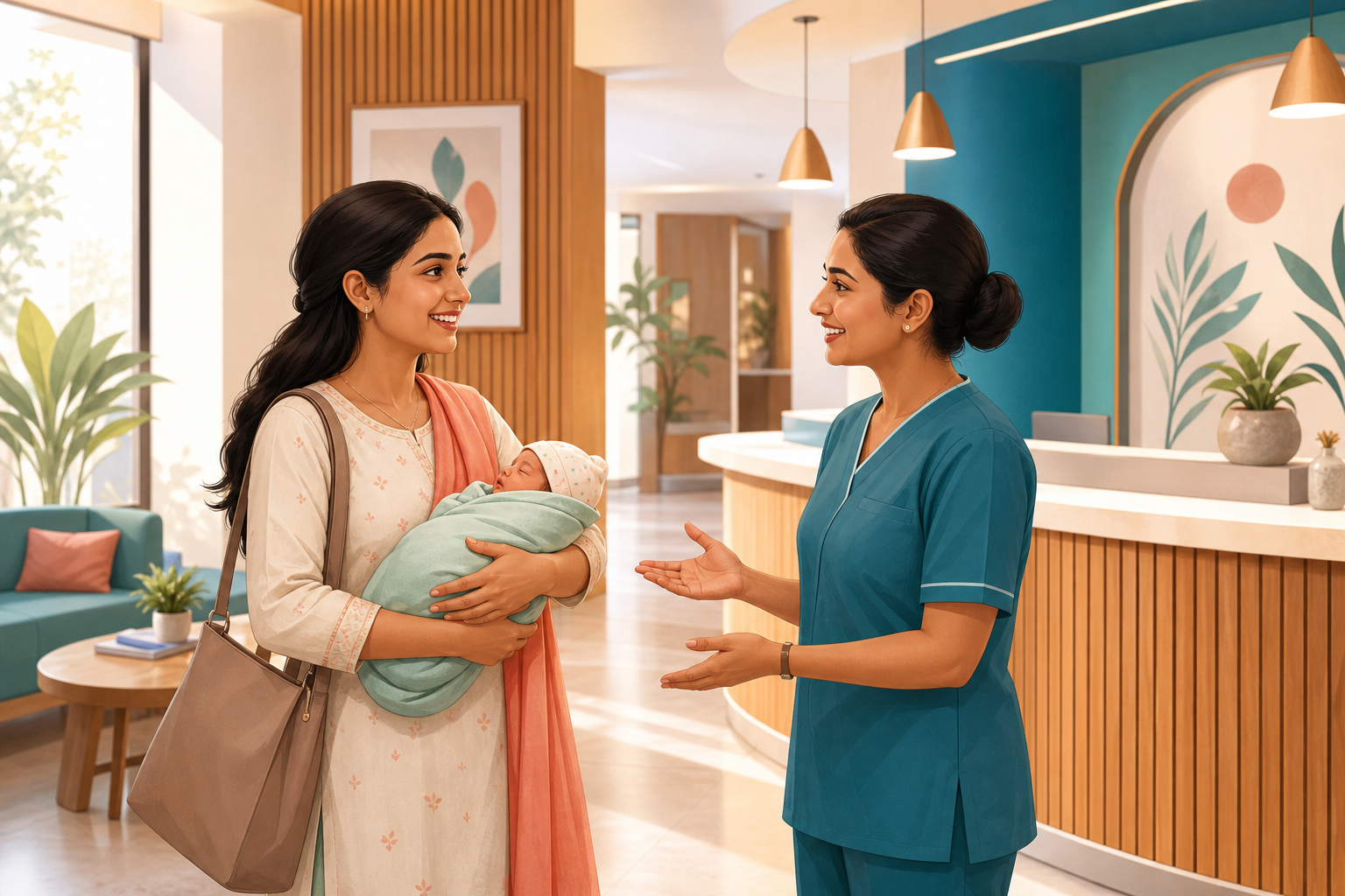 Illustration of a welcoming maternal care clinic